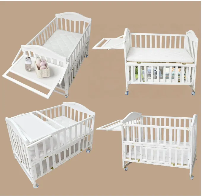 Portable wooden baby crib with wheels, changing table and mattress included – ideal 2026