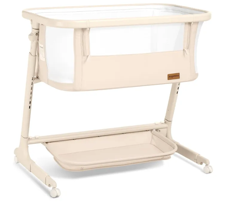 Cuna Moisés inteligente para bebé – Balanceo automático, control remoto/táctil, 12 sonidos relajantes, 6 posiciones de altura, ruedas y compartimento de almacenamiento (Beige)