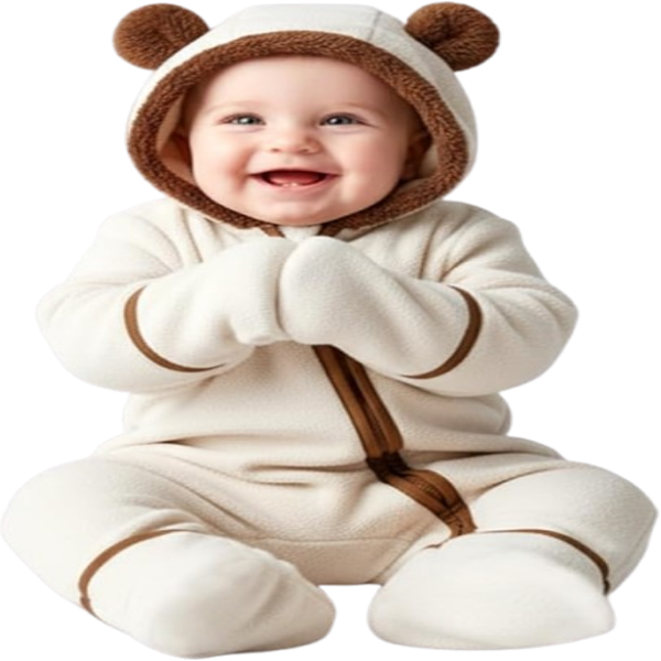 PATPAT Newborn Fleece Hooded Romper – Soft, Warm, Car Seat Friendly, Easy Snap & Adorable Design