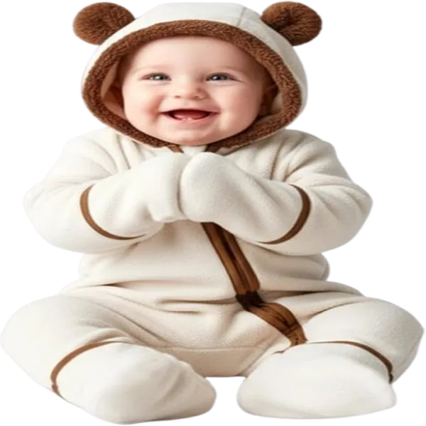 PATPAT mameluco polar con capucha para recién nacido – suave, cálido, apto para asiento de automóvil, cierre fácil y diseño adorable