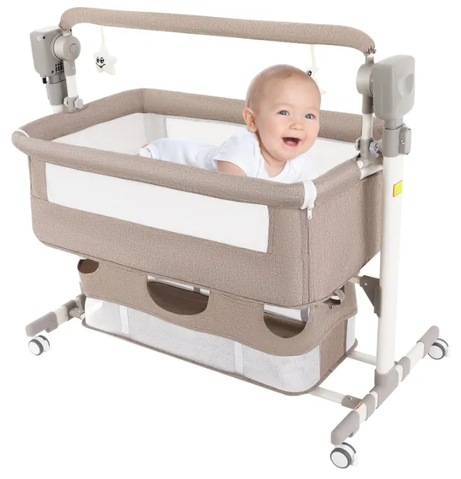 Usoraszkt Smart Baby Moses Basket with Detachable Bed, Adjustable Bassinet, 5 Rotation Speeds and 3 Timer Settings – 0 to 24 Months
